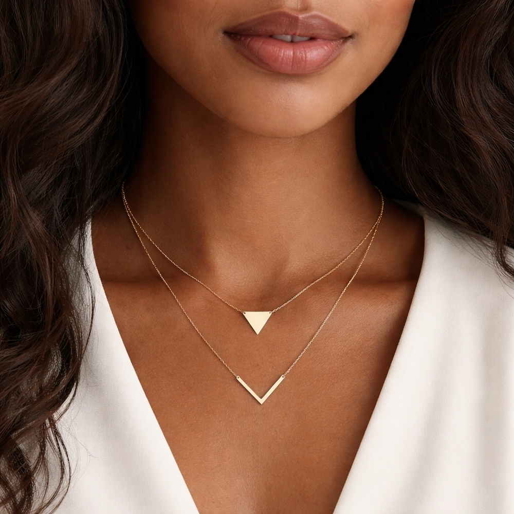 Gold Triangle and Chevron Pendant Necklace